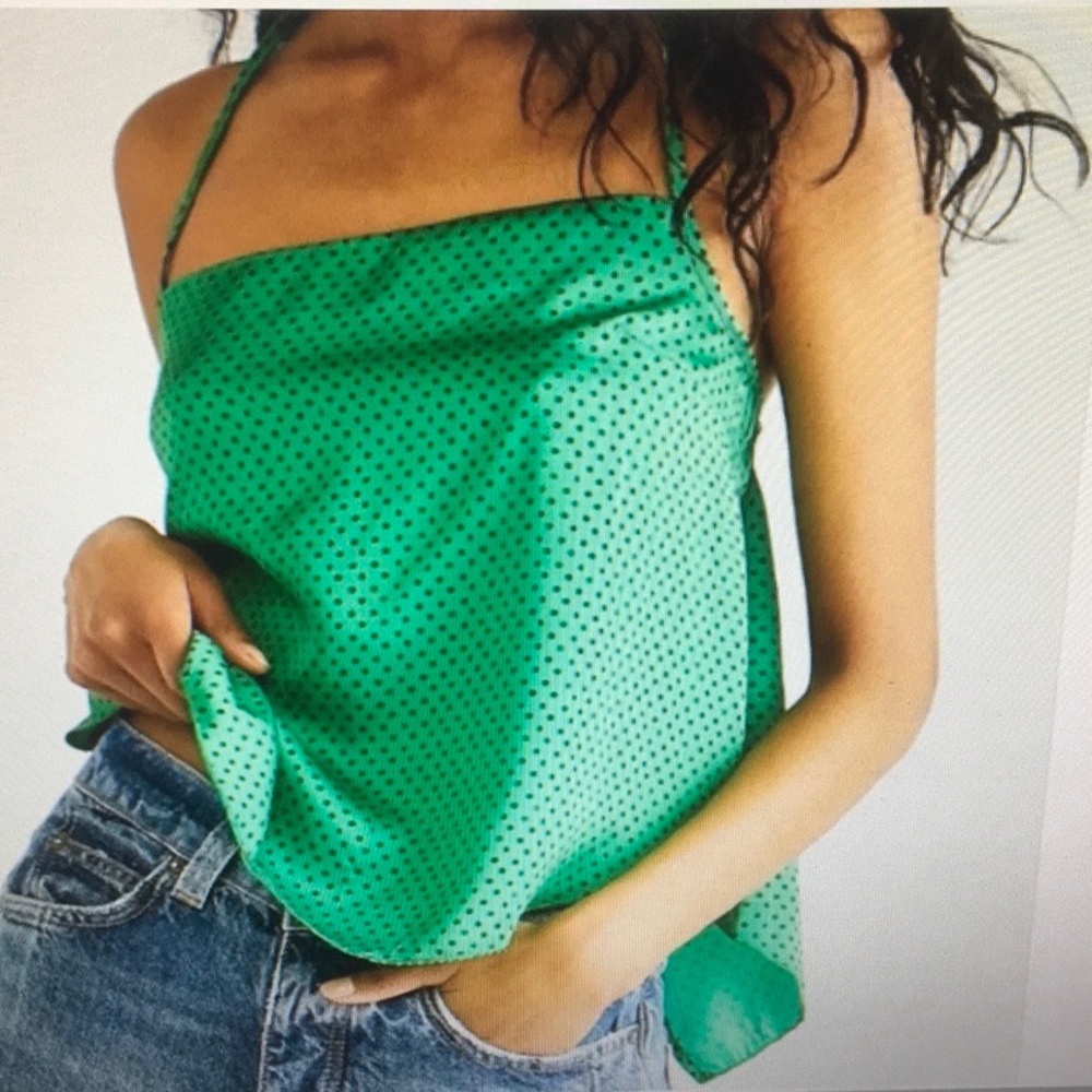 FREE PEOPLE/ KELLY GREEN & BLACK POLKA DOT SCARF CAMISOLE/NEW